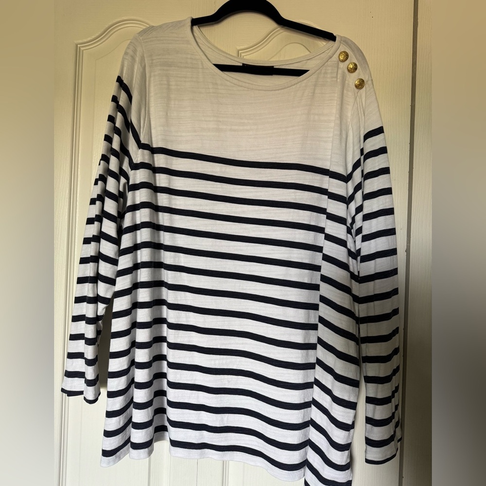 Lane Bryant Navy and White Striped Blouse